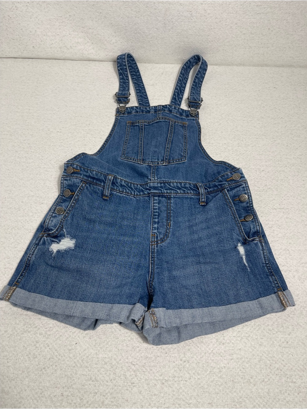Old Navy Women’s Blue Denim Overalls Distressed Details Small. SKU#0564